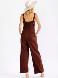 JUST ME WOMEN'S SLEEVELESS SQUARE NECK POCKETS WIDE LEG JUMPSUIT