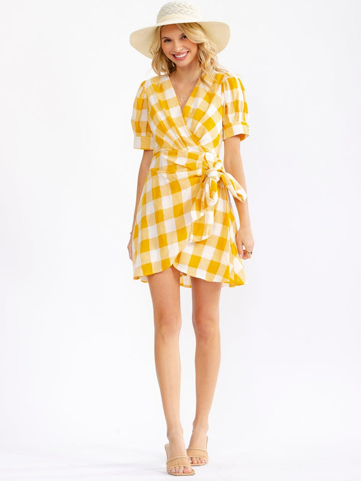 JUST ME WOMEN'S 3/4 PUFF SLEEVE FRONT POCKETS SMOCK FIT & FLARE FLORAL MINI DRESS (Copy)