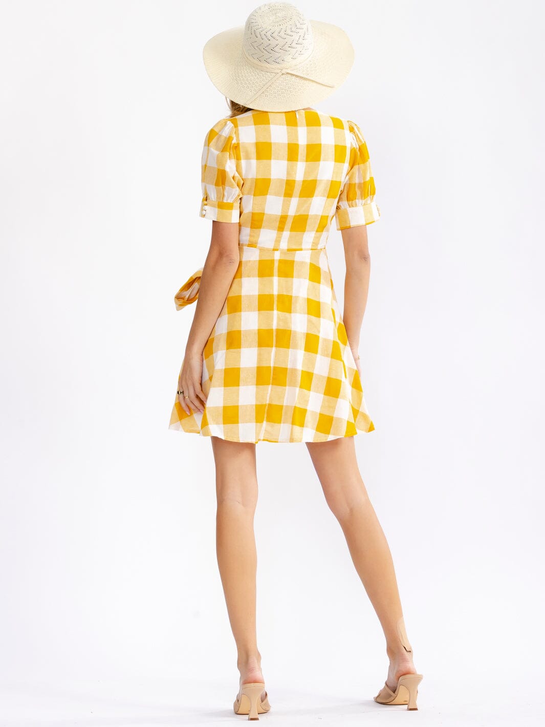 JUST ME WOMEN'S 3/4 PUFF SLEEVE FRONT POCKETS SMOCK FIT & FLARE FLORAL MINI DRESS (Copy)