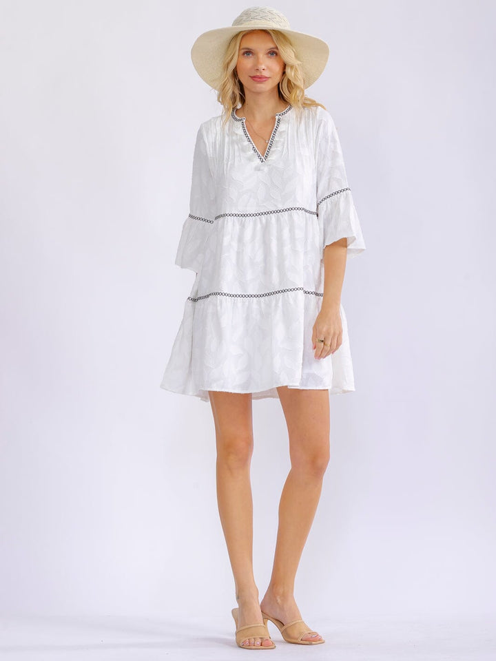 WOMEN'S SHORT SLEEVE V-NECK LOOSE FIT TIERED MINI DRESS