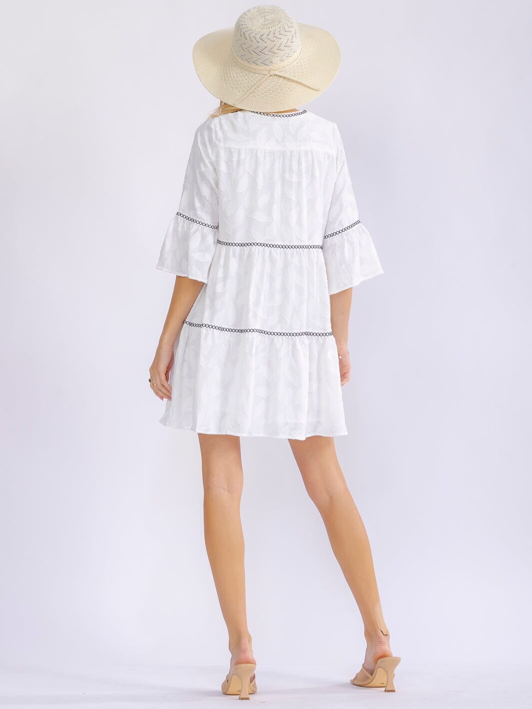 WOMEN'S SHORT SLEEVE V-NECK LOOSE FIT TIERED MINI DRESS