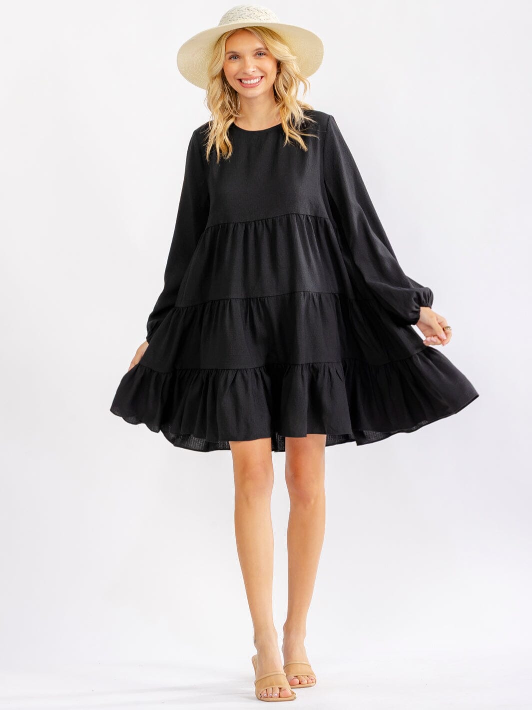 WOMEN'S LONG SLEEVE TIERED TUNIC MINI DRESS