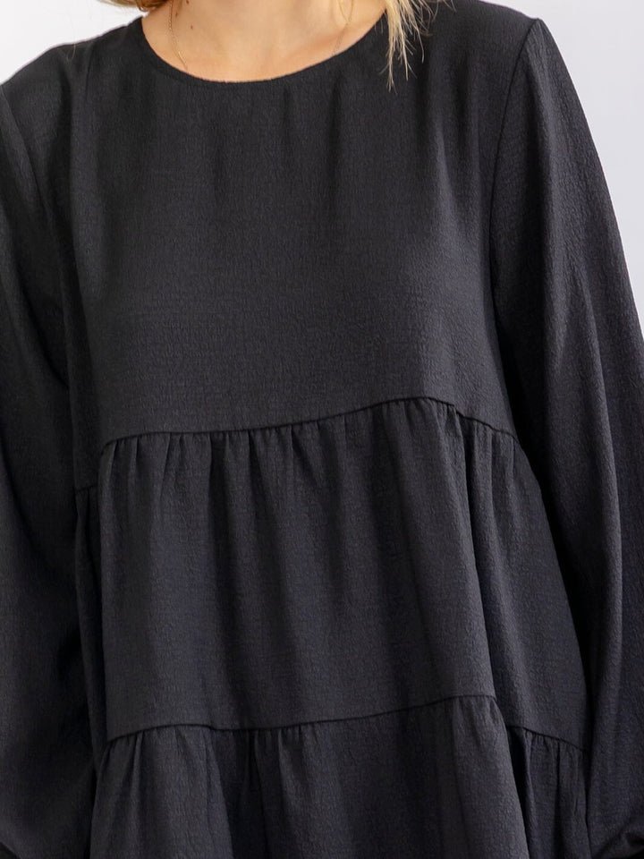WOMEN'S LONG SLEEVE TIERED TUNIC MINI DRESS