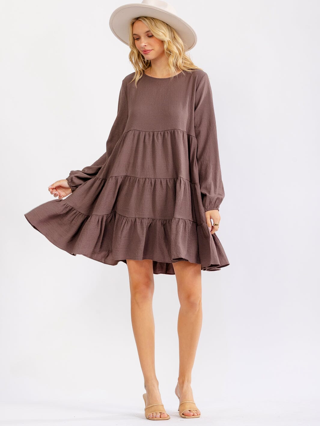 WOMEN'S LONG SLEEVE TIERED TUNIC MINI DRESS