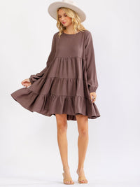 WOMEN'S LONG SLEEVE TIERED TUNIC MINI DRESS