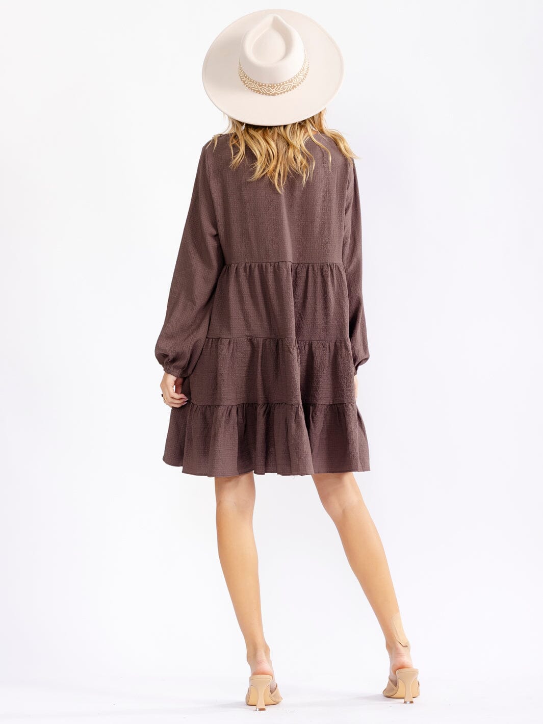 WOMEN'S LONG SLEEVE TIERED TUNIC MINI DRESS