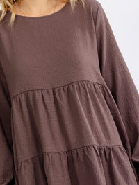 WOMEN'S LONG SLEEVE TIERED TUNIC MINI DRESS