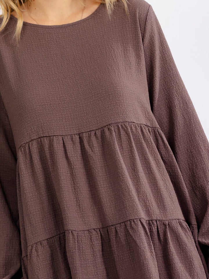 WOMEN'S LONG SLEEVE TIERED TUNIC MINI DRESS