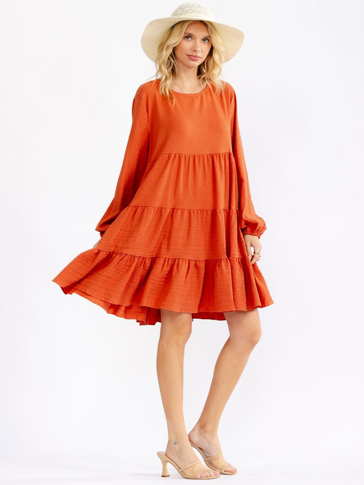 WOMEN'S LONG SLEEVE TIERED TUNIC MINI DRESS