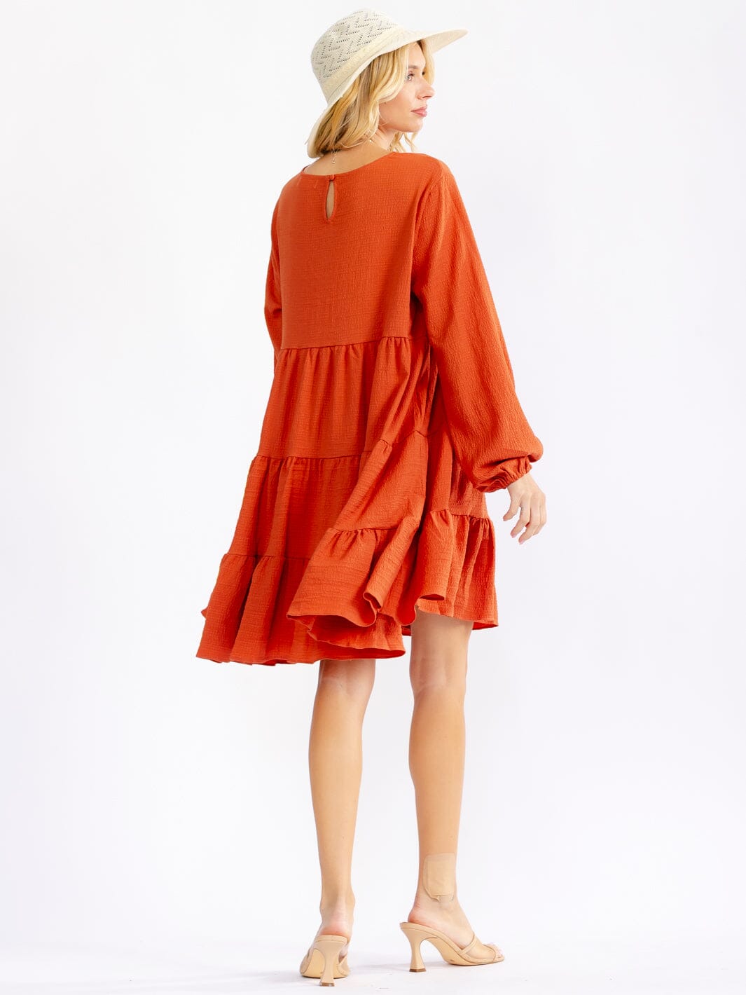 WOMEN'S LONG SLEEVE TIERED TUNIC MINI DRESS