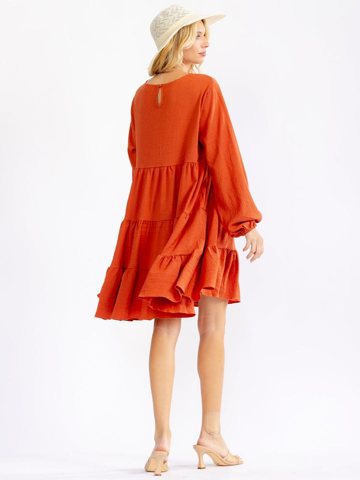 WOMEN'S LONG SLEEVE TIERED TUNIC MINI DRESS