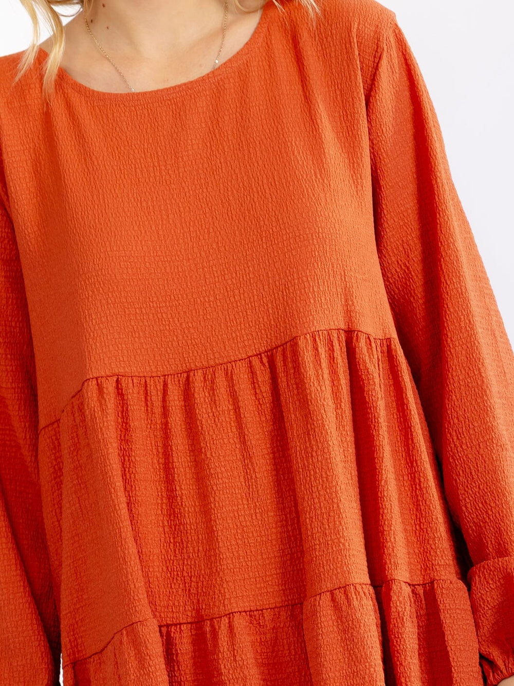 WOMEN'S LONG SLEEVE TIERED TUNIC MINI DRESS