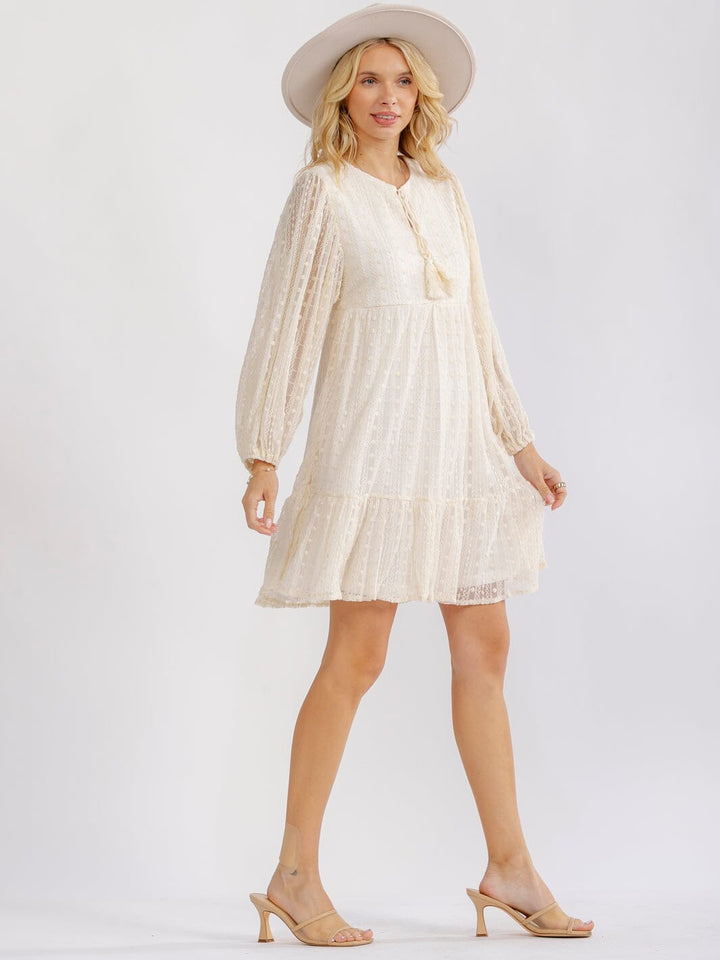 WOMEN'S LONG SLEEVE BUTTON UP LACE LOOSE FIT MINI DRESS