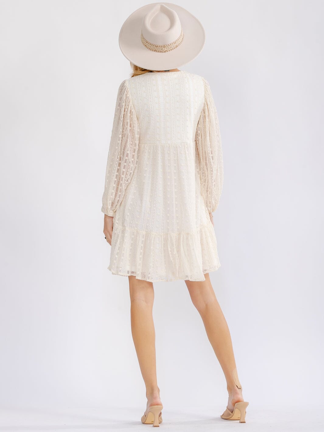 WOMEN'S LONG SLEEVE BUTTON UP LACE LOOSE FIT MINI DRESS