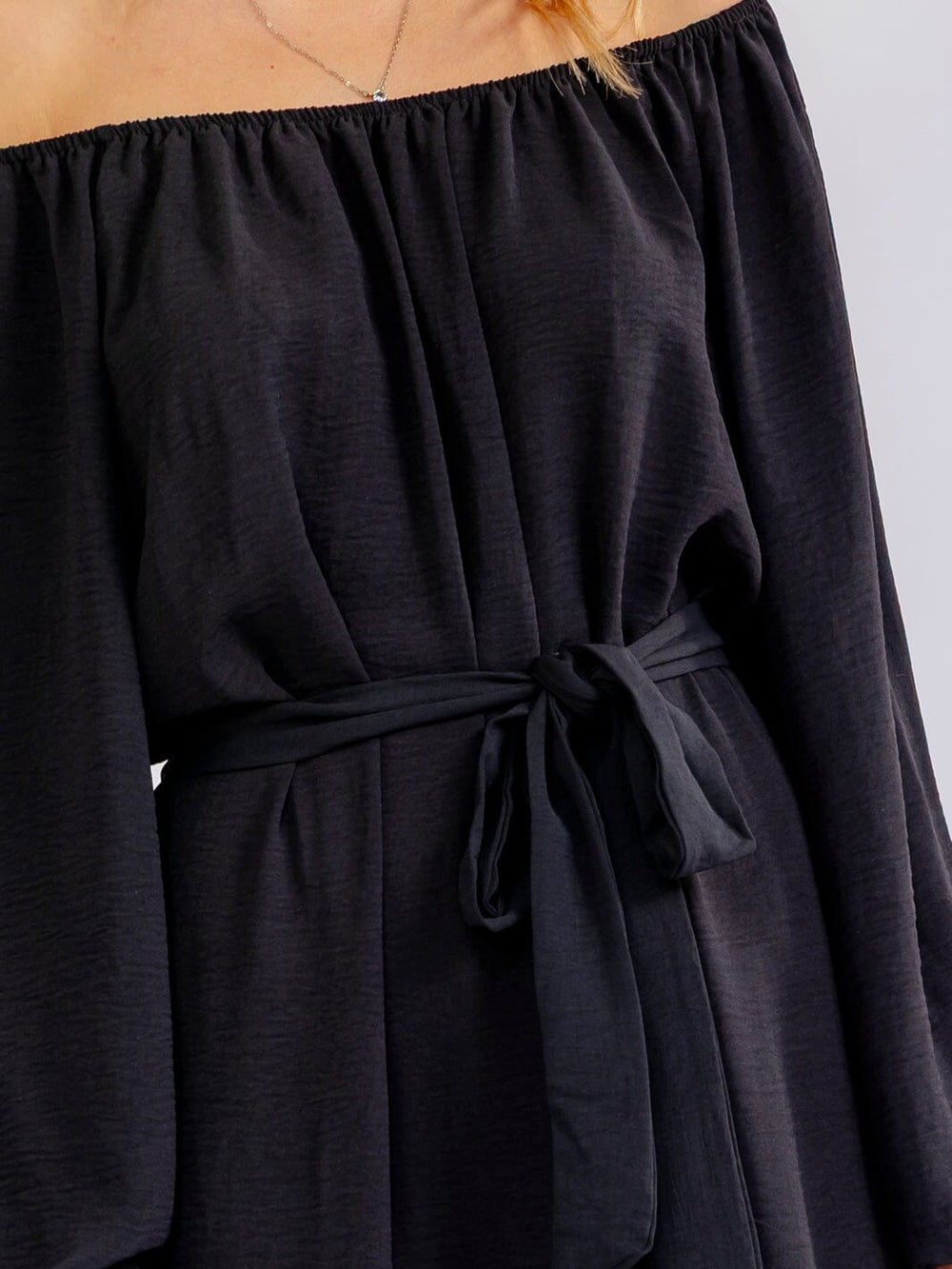 WOMEN'S OFF SHOULDER LONG SLEEVE SELF TIE MAXI DRESS