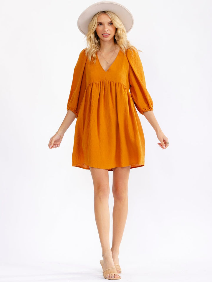 WOMEN'S 3/4 SLEEVE V-NECK LOOSE FIT MINI DRESS