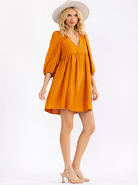 WOMEN'S 3/4 SLEEVE V-NECK LOOSE FIT MINI DRESS