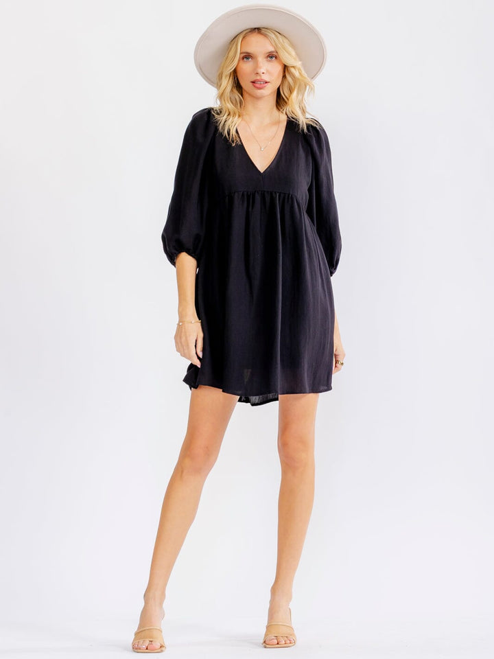 WOMEN'S 3/4 SLEEVE V-NECK LOOSE FIT MINI DRESS