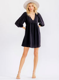 WOMEN'S 3/4 SLEEVE V-NECK LOOSE FIT MINI DRESS