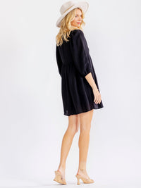 WOMEN'S 3/4 SLEEVE V-NECK LOOSE FIT MINI DRESS