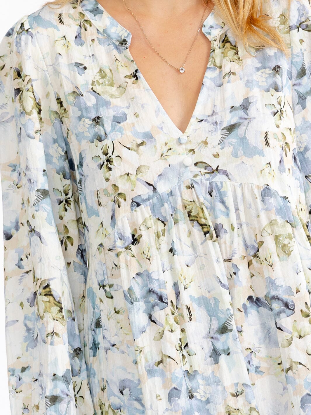 WOMEN'S LONG SLEEVE V-NECK LOOSE FIT FLORAL MINI DRESS