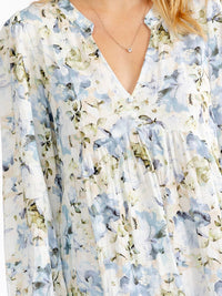 WOMEN'S LONG SLEEVE V-NECK LOOSE FIT FLORAL MINI DRESS