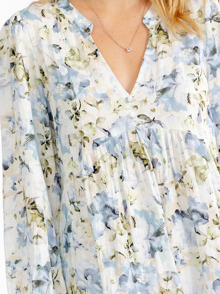 WOMEN'S LONG SLEEVE V-NECK LOOSE FIT FLORAL MINI DRESS