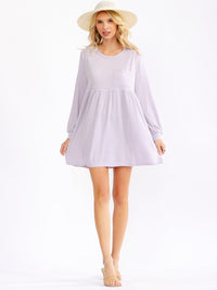 WOMEN'S LONG SLEEVE FRONT POCKET LOOSE FIT MINI DRESS