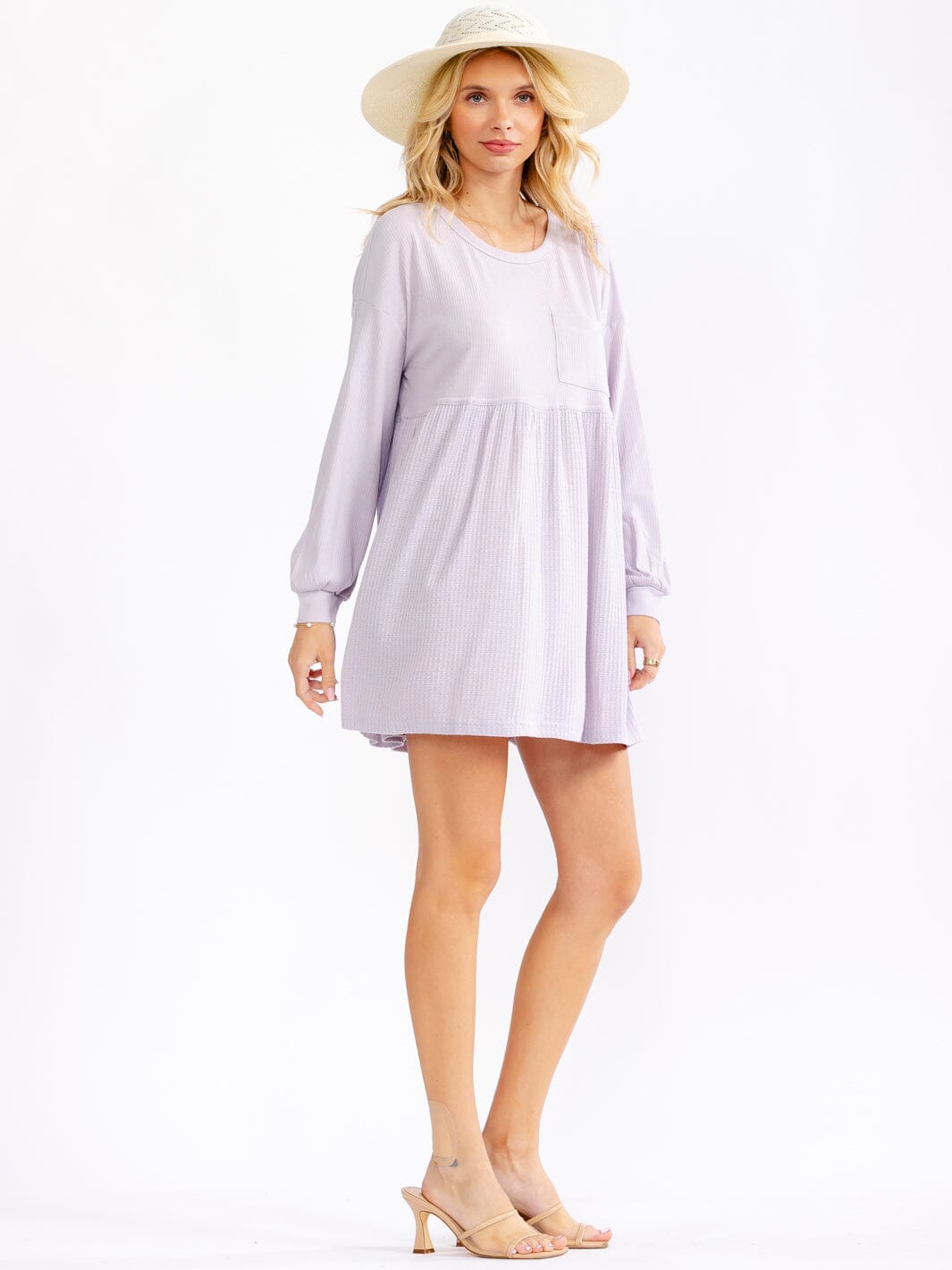 WOMEN'S LONG SLEEVE FRONT POCKET LOOSE FIT MINI DRESS