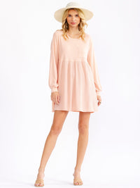 WOMEN'S LONG SLEEVE FRONT POCKET LOOSE FIT MINI DRESS