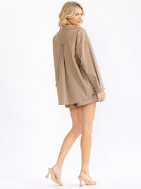 WOMEN'S LONG SLEEVE BLOUSE & ELASTIC WAIST SHORTS PLAID 2PC. SET
