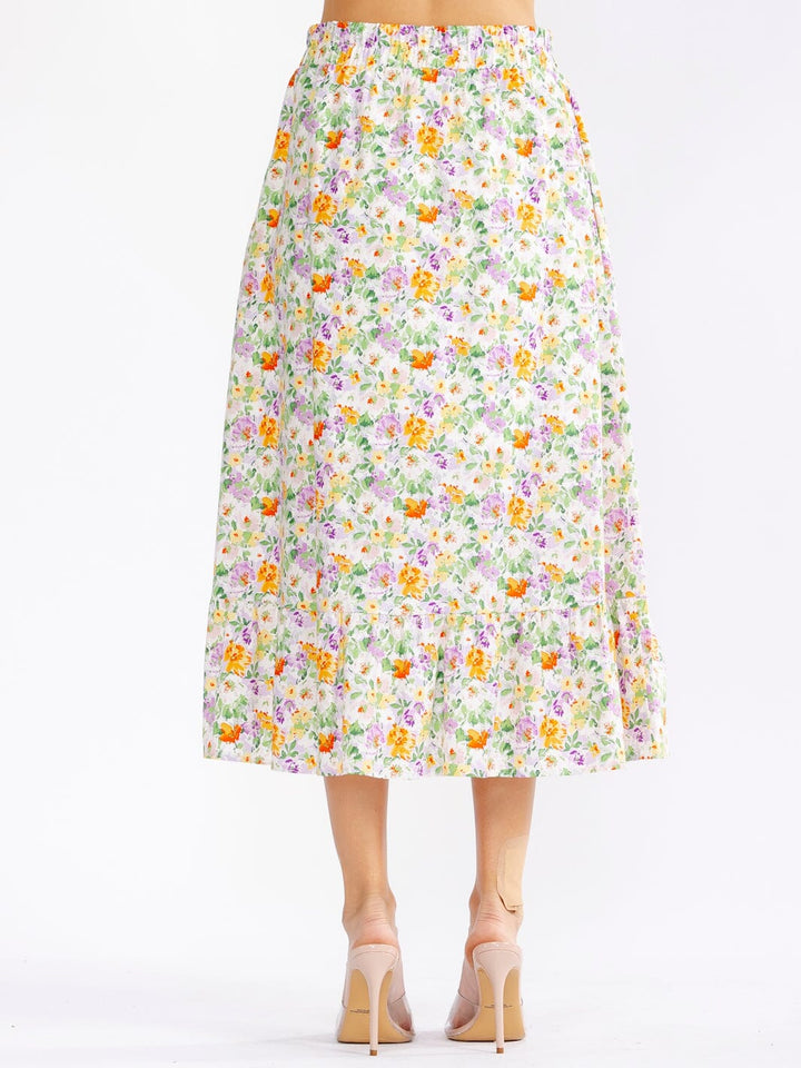 WOMEN'S ELASTIC WAIST FRONT POCKETS FLORAL MAXI SKIRT