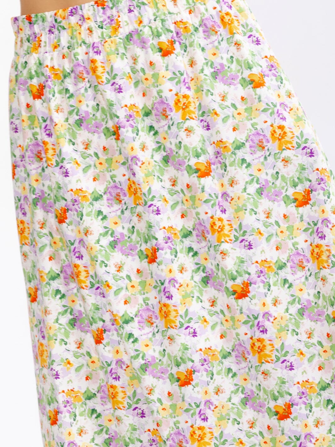 WOMEN'S ELASTIC WAIST FRONT POCKETS FLORAL MAXI SKIRT