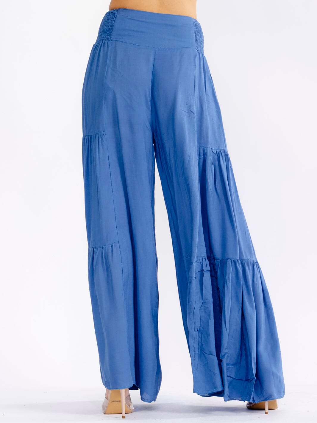 WOMEN'S ELASTIC WAIST SELF TIE TIERED PALAZZO PANTS