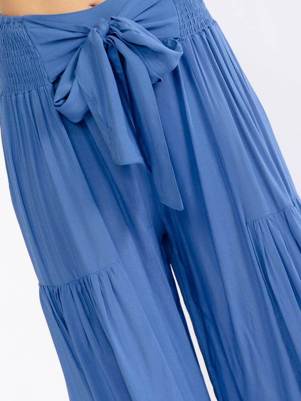 WOMEN'S ELASTIC WAIST SELF TIE TIERED PALAZZO PANTS