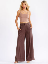 WOMEN'S BUTTON CLOSURE FRONT POCKETS WIDE LEG PANTS