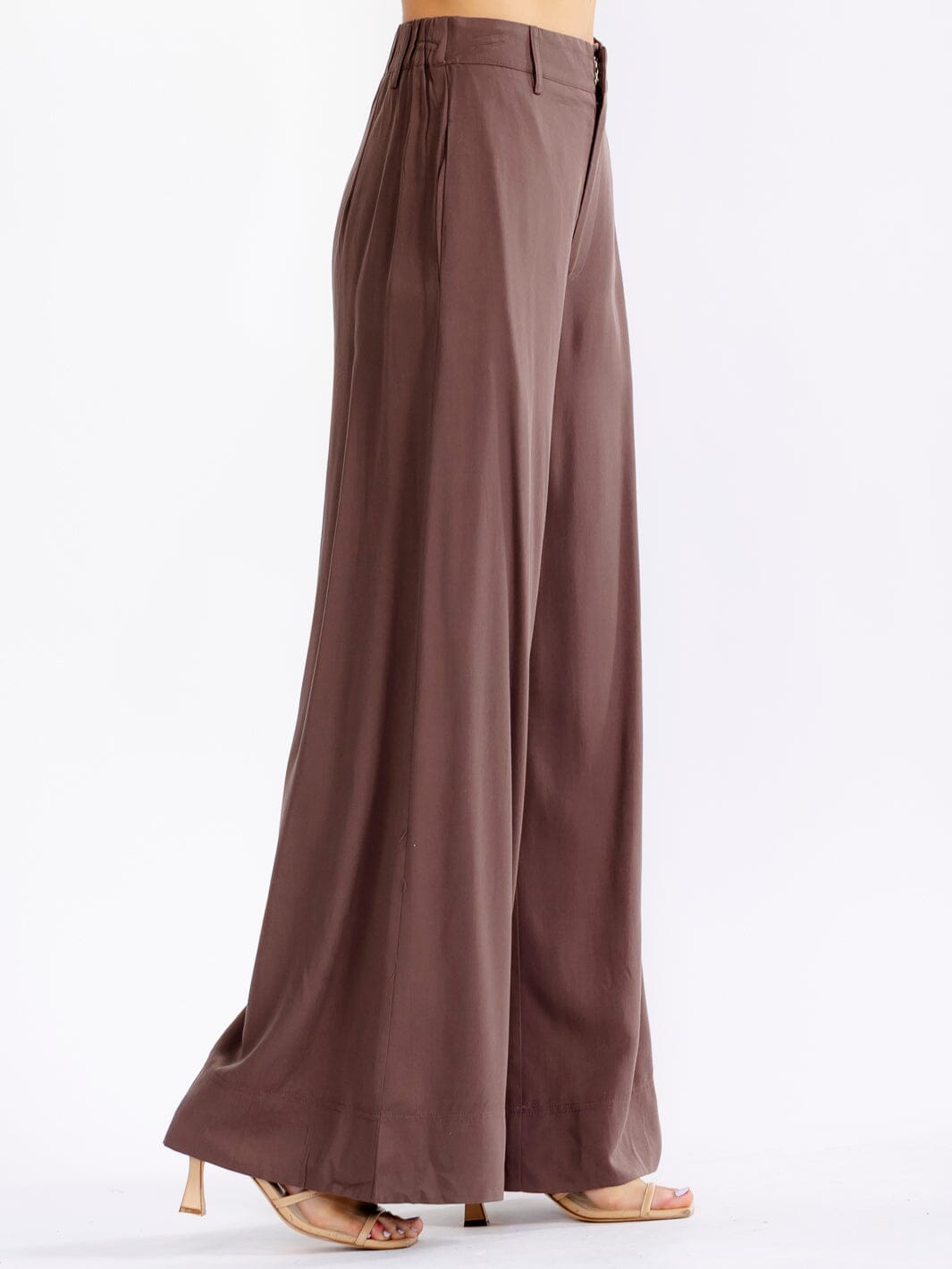 WOMEN'S BUTTON CLOSURE FRONT POCKETS WIDE LEG PANTS