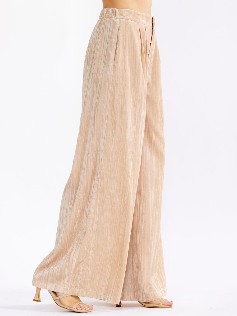 WOMEN'S BUTTON CLOSURE FRONT POCKETS WIDE LEG PANTS