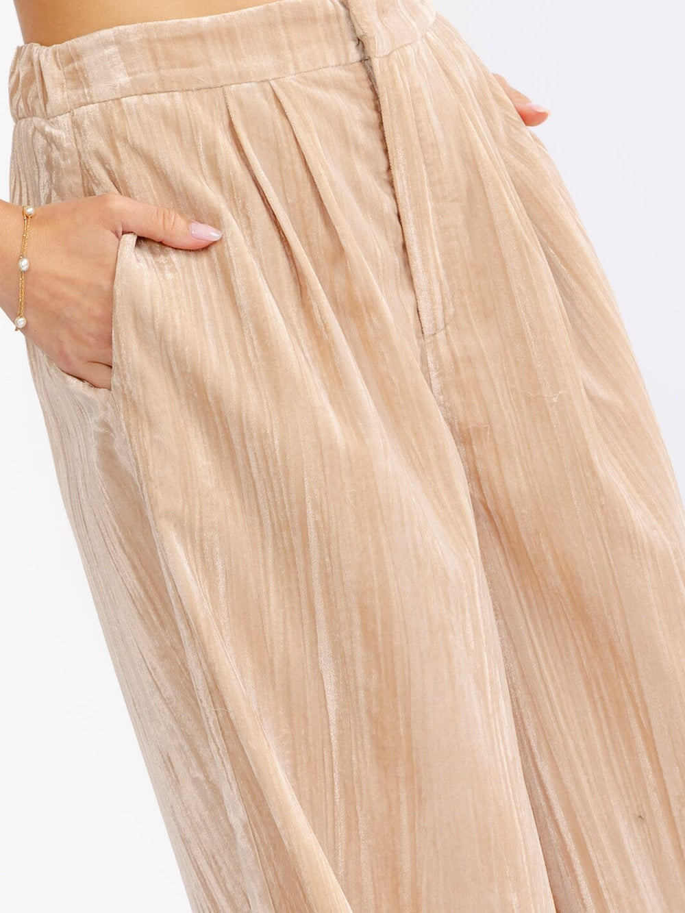 WOMEN'S BUTTON CLOSURE FRONT POCKETS WIDE LEG PANTS