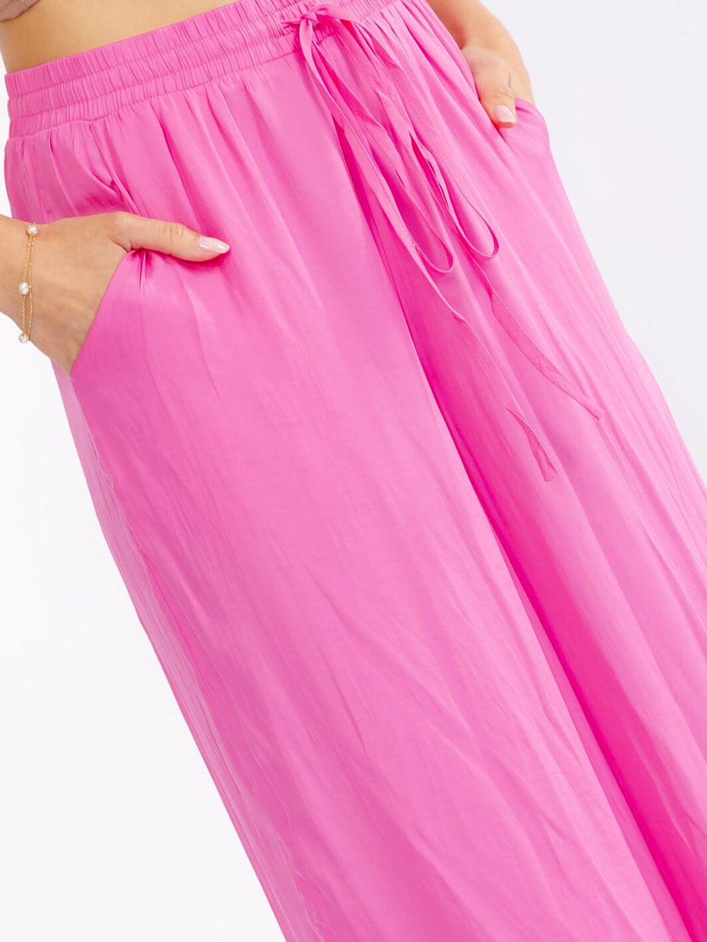 WOMEN'S ELASTIC WAIST FRONT POCKETS WIDE LEG PANTS