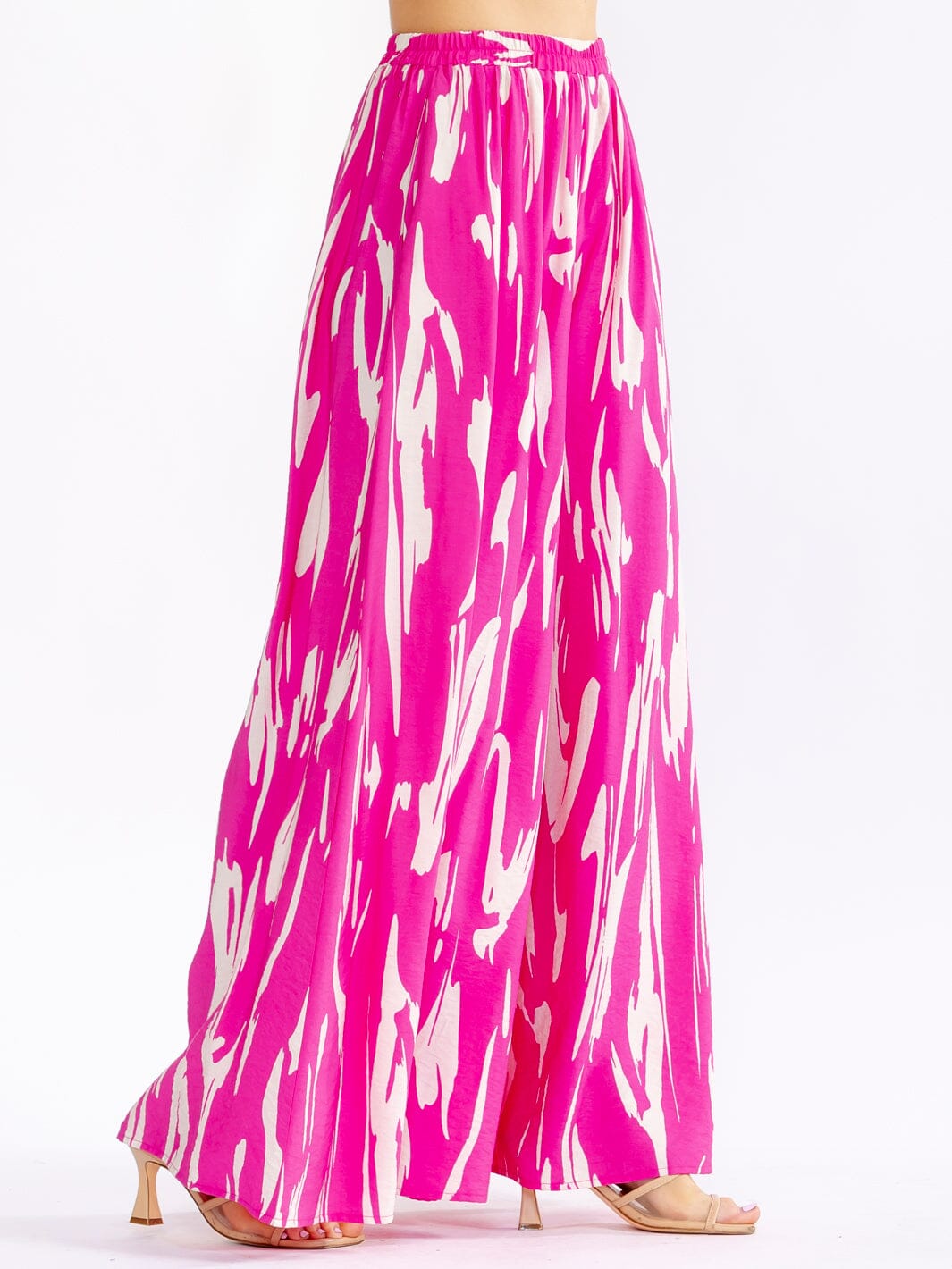 WOMEN'S ELASTIC WAIST FRONT POCKETS PRINTED PALAZZO PANTS