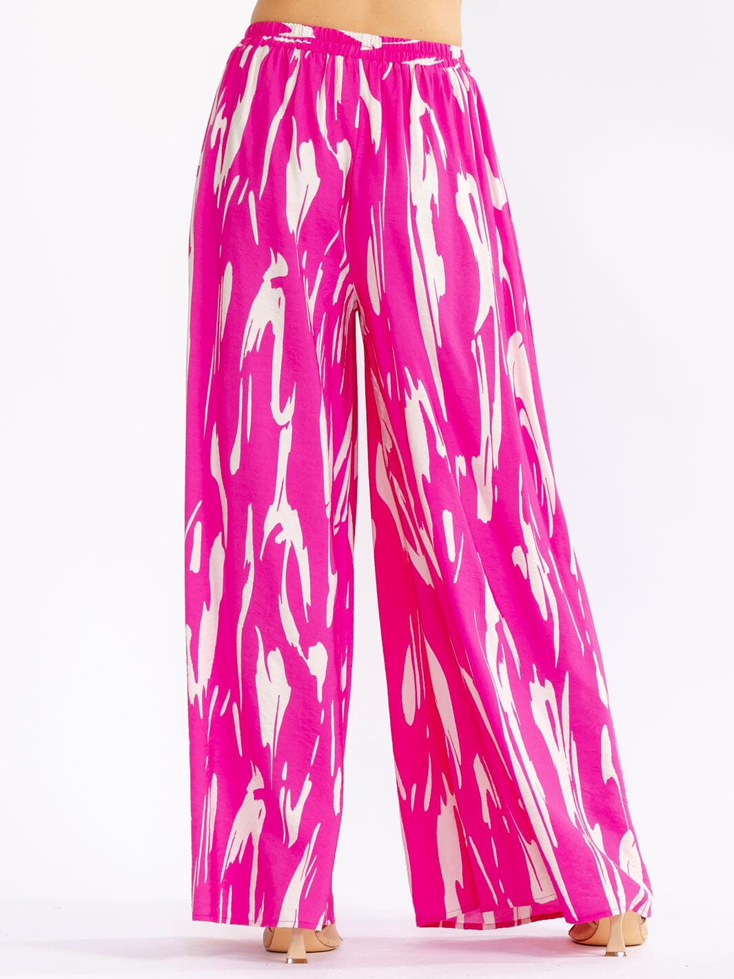 WOMEN'S ELASTIC WAIST FRONT POCKETS PRINTED PALAZZO PANTS