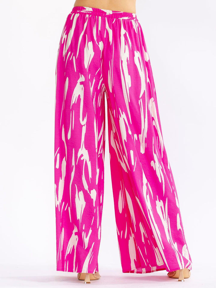WOMEN'S ELASTIC WAIST FRONT POCKETS PRINTED PALAZZO PANTS