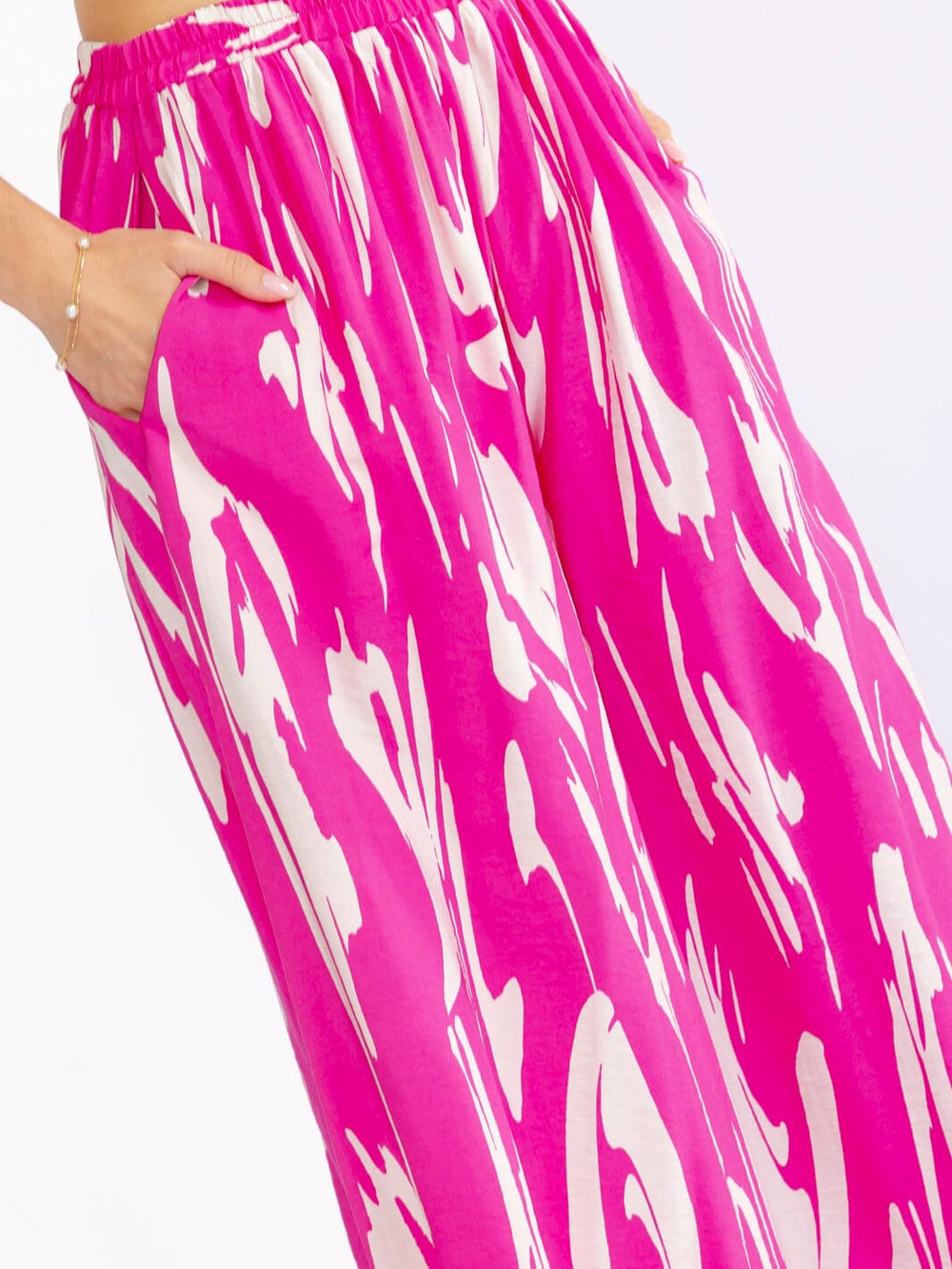 WOMEN'S ELASTIC WAIST FRONT POCKETS PRINTED PALAZZO PANTS