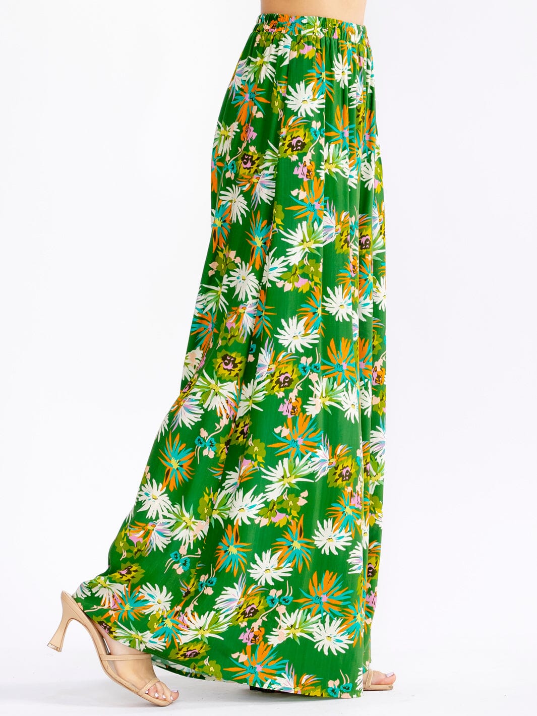 WOMEN'S ELASTIC WAIST FRONT POCKETS FLORAL PALAZZO PANTS
