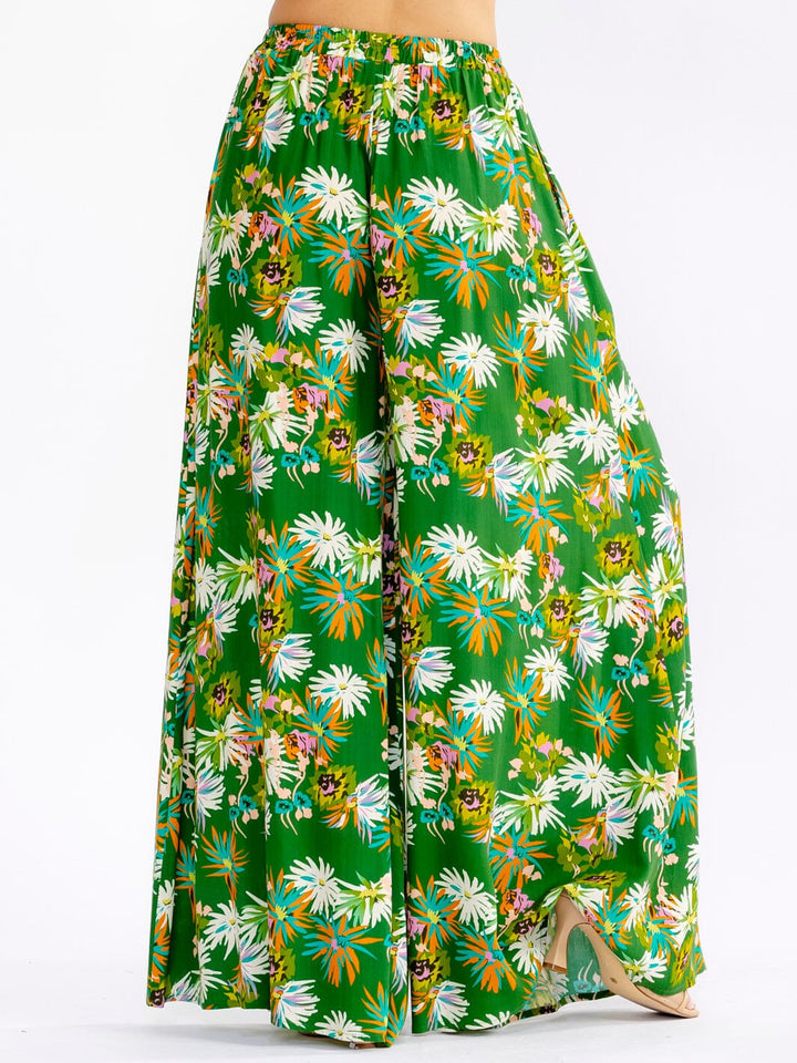WOMEN'S ELASTIC WAIST FRONT POCKETS FLORAL PALAZZO PANTS