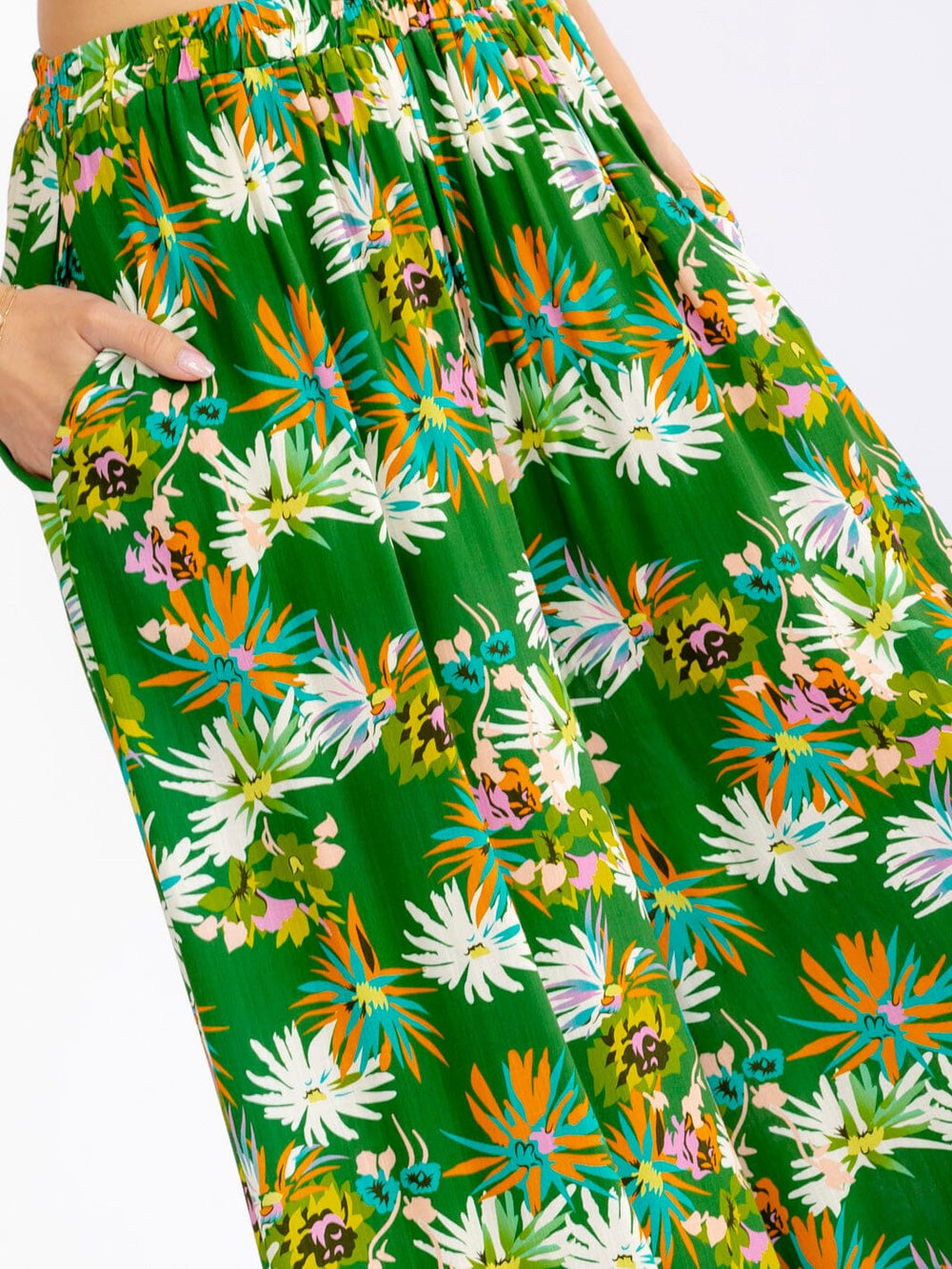 WOMEN'S ELASTIC WAIST FRONT POCKETS FLORAL PALAZZO PANTS