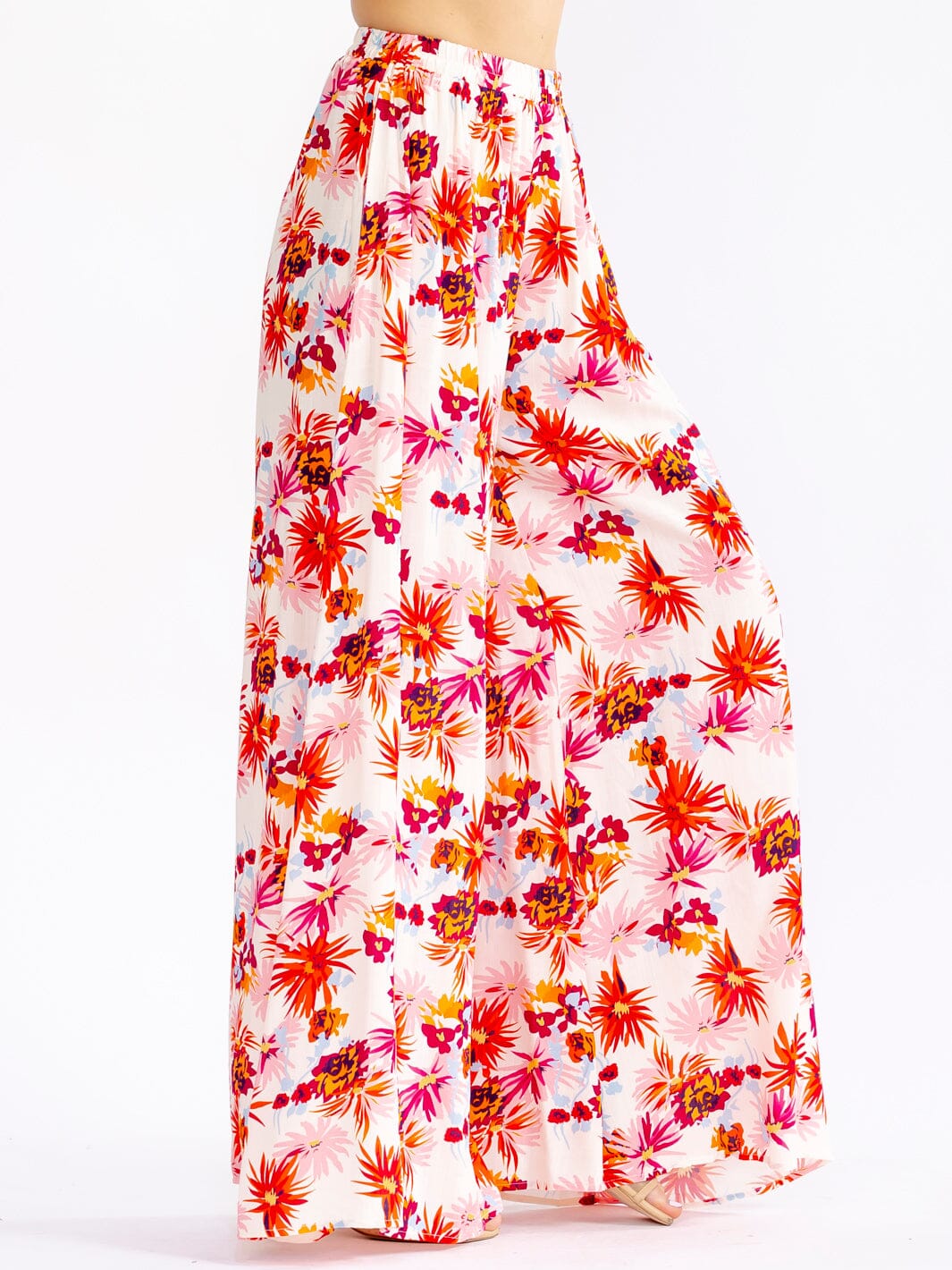 WOMEN'S ELASTIC WAIST FRONT POCKETS FLORAL PALAZZO PANTS