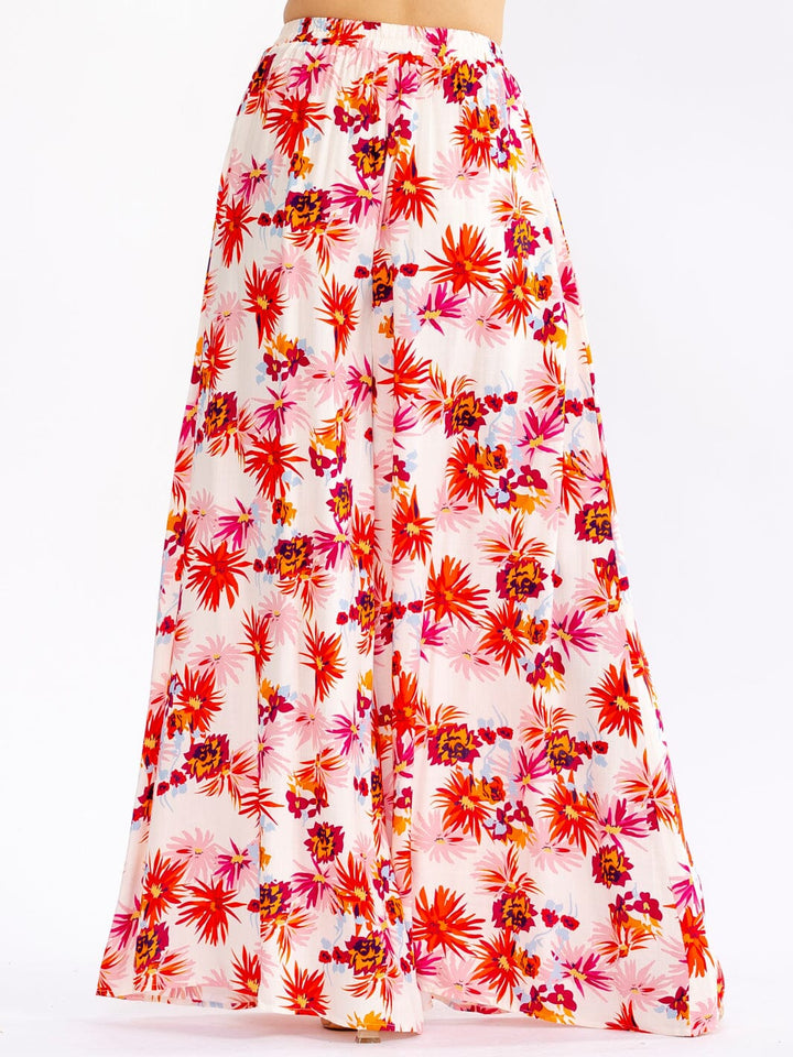 WOMEN'S ELASTIC WAIST FRONT POCKETS FLORAL PALAZZO PANTS