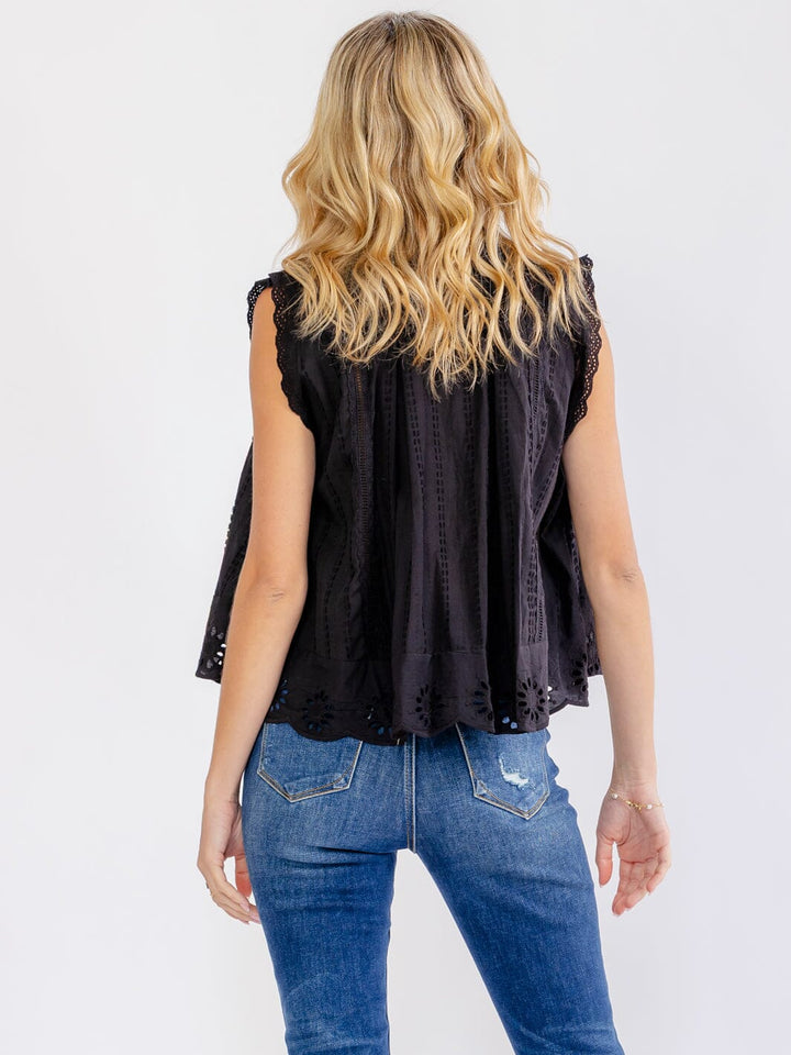 WOMEN'S SLEEVELESS BUTTON UP CROCHET DETAILED LOOSE FIT TOP